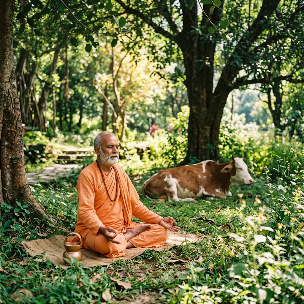 Swamiji with cow